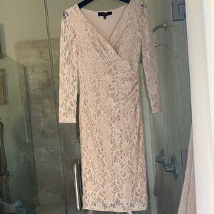 Nine West Pink Long Sleeve Sheath Dress V-Neck